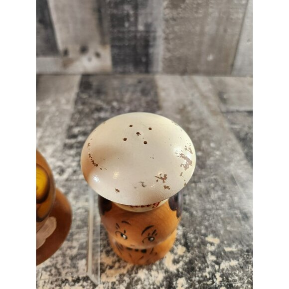 Vintage Salty & Peppy Retro Kitchen Salt Pepper Shakers Chef Large Wooden - Picture 7 of 8